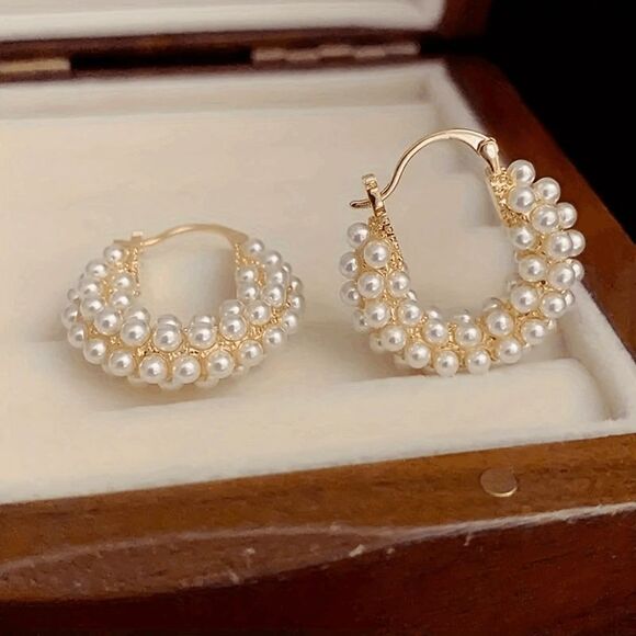 Boho Pearl Hoop Earrings - Picture 2 of 5